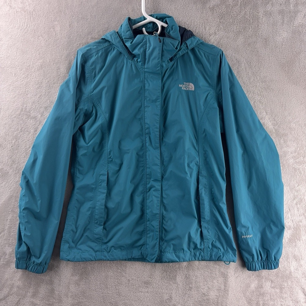The North Face HyVent Rain‎ Jacket Womens Size Medium Teal Waterproof Hooded